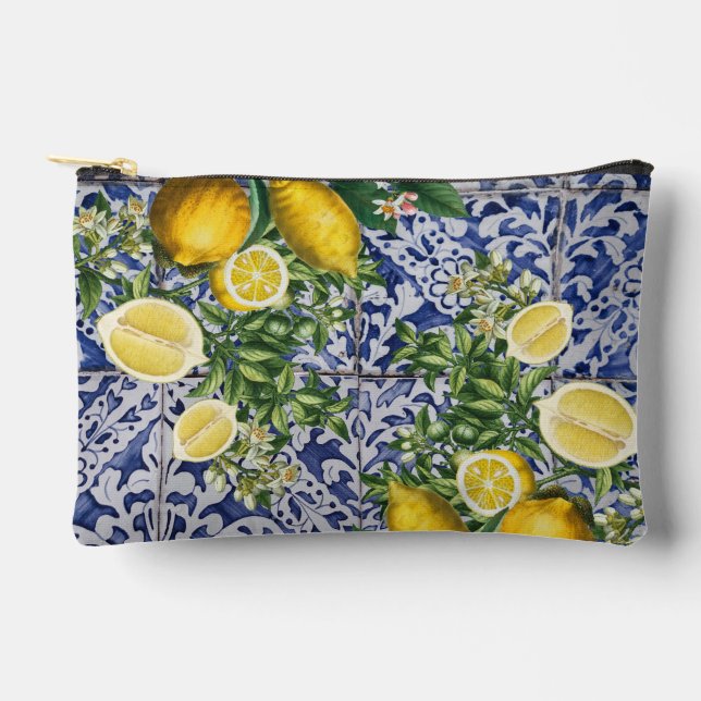 Mediterranean Lemons Summer Portuguese Tiles Accessory Pouch (Front)