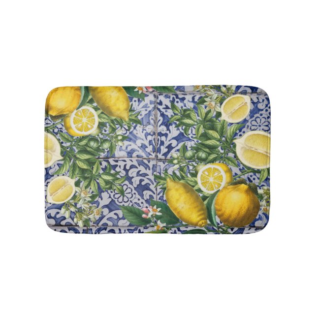 Mediterranean Lemons Summer Portuguese Tiles  Bath Mat (Front)