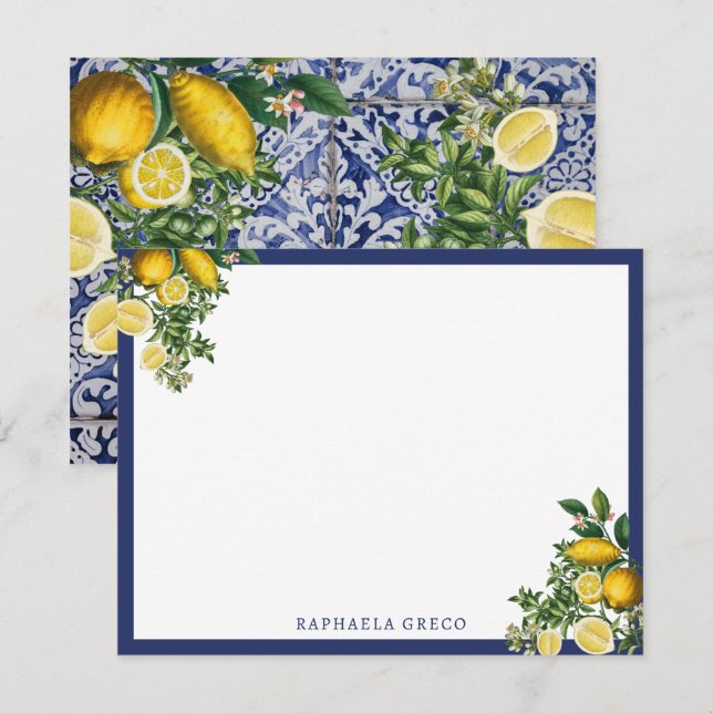 Mediterranean Lemons Summer Portuguese Tiles  Card (Front/Back)
