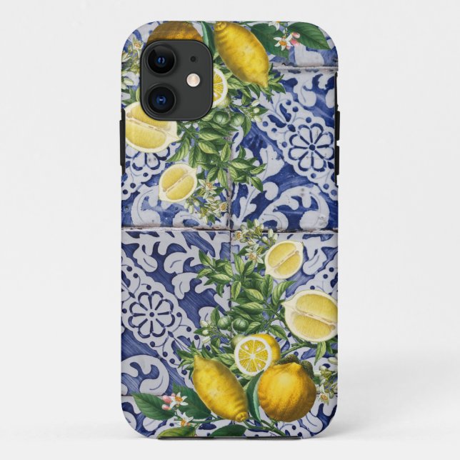 Mediterranean Lemons Summer Portuguese Tiles  Case-Mate iPhone Case (Back)