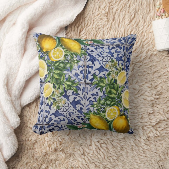 Mediterranean Lemons Summer Portuguese Tiles  Cushion (Blanket)