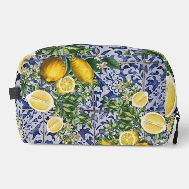 Mediterranean Lemons Summer Portuguese Tiles Dopp Kit (Front)