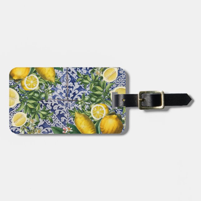 Mediterranean Lemons Summer Portuguese Tiles Luggage Tag (Front Horizontal)