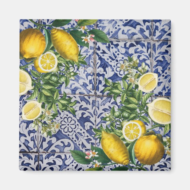 Mediterranean Lemons Summer Portuguese Tiles  Magnet (Front)