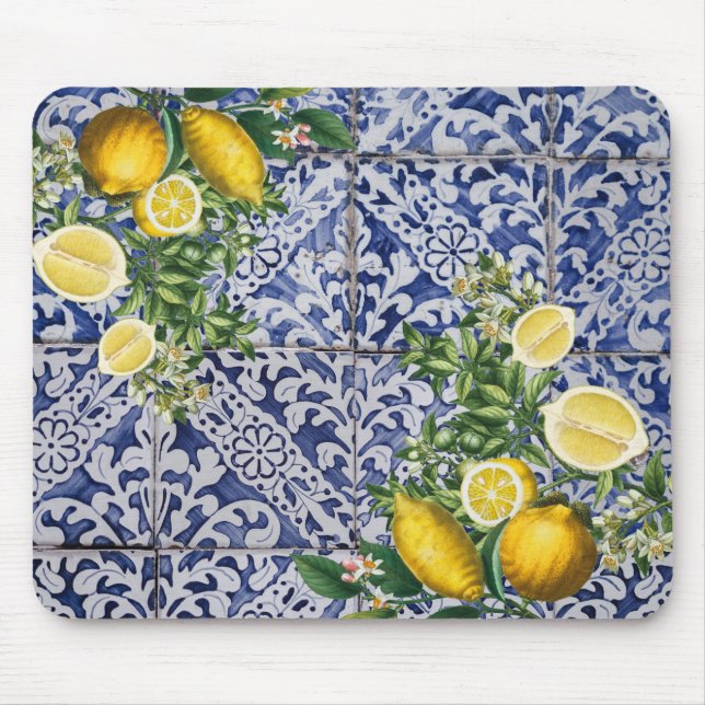 Mediterranean Lemons Summer Portuguese Tiles  Mouse Mat (Front)