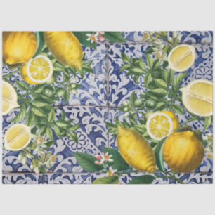 Mediterranean Lemons Summer Portuguese Tiles  Tissue Paper