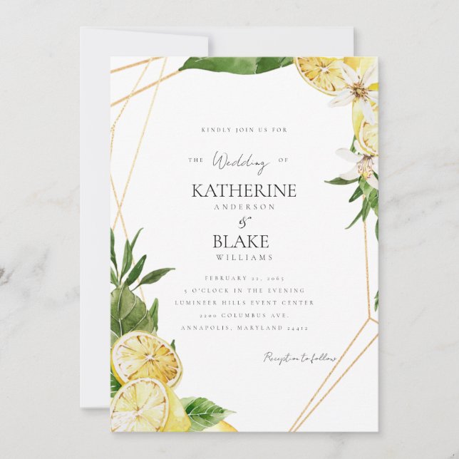 Mediterranean Lemons Tropical III Wedding  Invitation (Front)