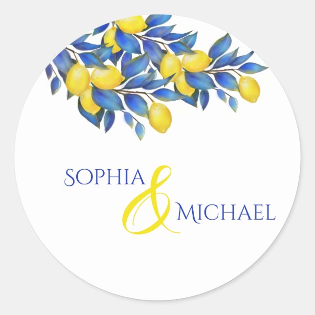 Mediterranean- Lemons-Wedding Sticker (Front)