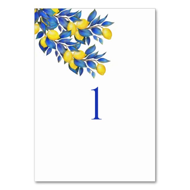 Mediterranean- Lemons-Wedding Table Card (Front)