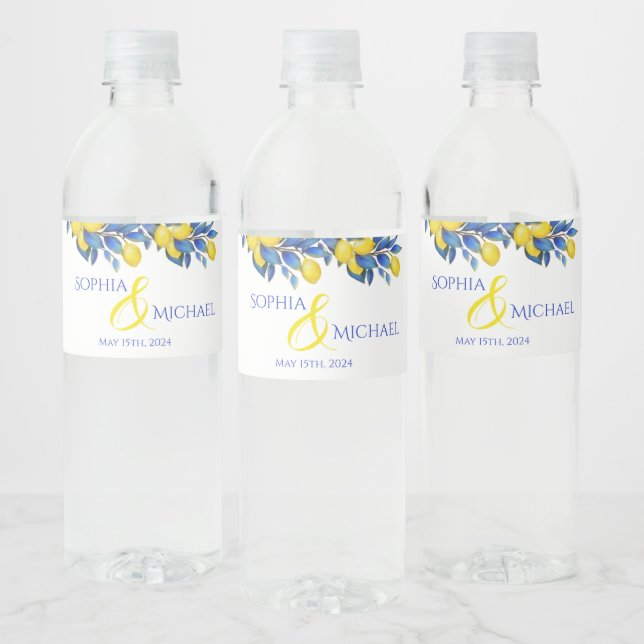 Mediterranean-Lemons-Wedding- Water Bottle Label (Bottles)