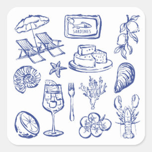  Mediterranean Life Outline Square Sticker