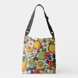 Mediterranean Limes, Lemons and Flowers. Painted Crossbody Bag