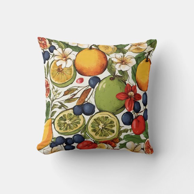 Mediterranean Limes, Lemons and Flowers. Painted Cushion (Front)