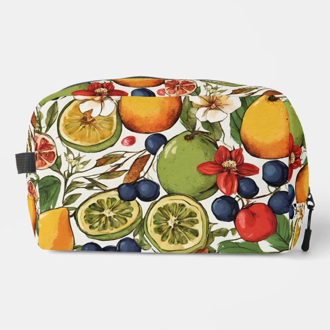 Mediterranean Limes, Lemons and Flowers. Painted Dopp Kit (Front)
