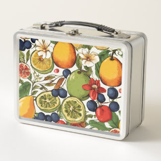 Mediterranean Limes, Lemons and Flowers. Painted Metal Lunch Box