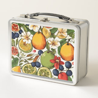 Mediterranean Limes, Lemons and Flowers. Painted Metal Lunch Box