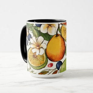 Mediterranean Limes, Lemons and Flowers. Painted Mug