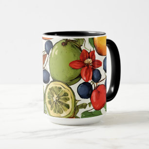 Mediterranean Limes, Lemons and Flowers. Painted Mug