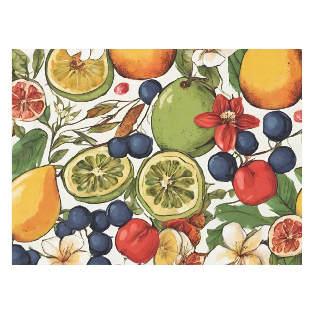 Mediterranean Limes, Lemons and Flowers. Painted T Tablecloth (Front (Horizontal))