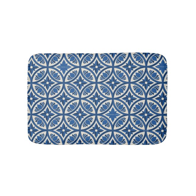 Mediterranean Lotus Tile Pattern - The White Lotus Bath Mat (Front)