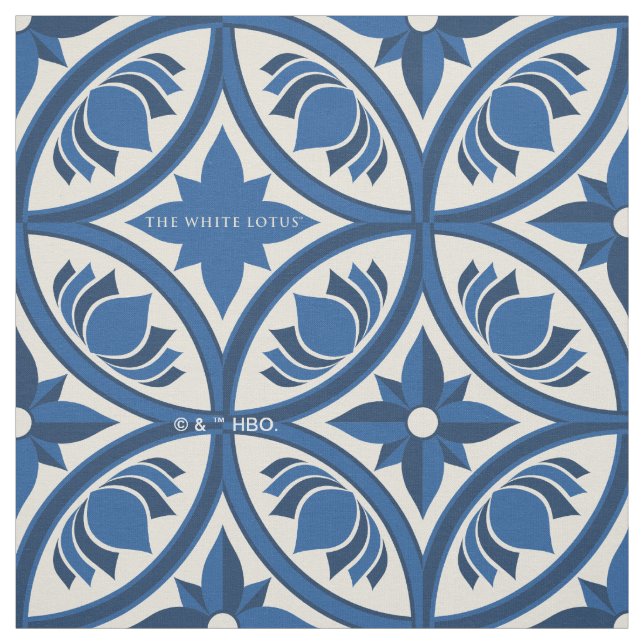 Mediterranean Lotus Tile Pattern - The White Lotus Fabric (Swatch)