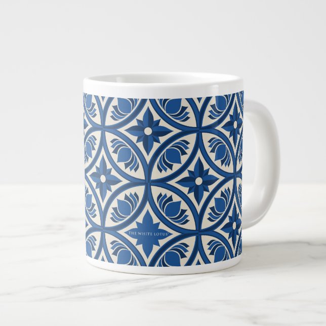 Mediterranean Lotus Tile Pattern - The White Lotus Large Coffee Mug (Front Right)