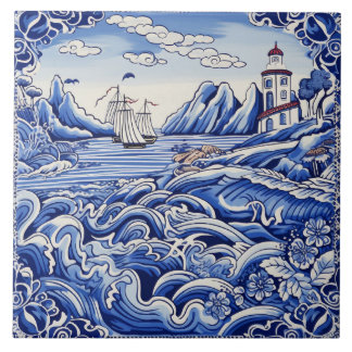 Mediterranean lovers blue white tile