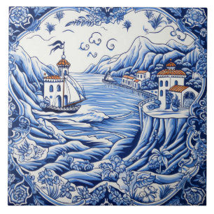 Mediterranean lovers blue white  tile