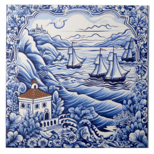Mediterranean lovers blue white  tile