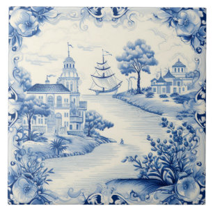 Mediterranean lovers blue white  tile