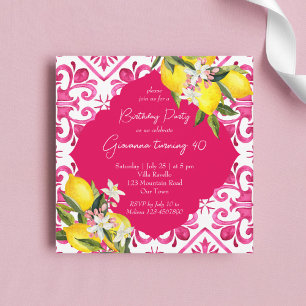 Mediterranean Majolica magenta tiles lemon party Invitation