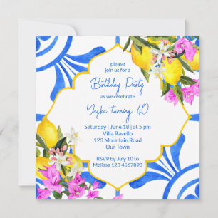 Mediterranean Majolica tiles lemons birthday party Invitation