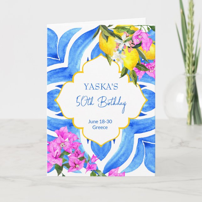 Mediterranean Majolica tiles lemons birthday party Invitation (Front)