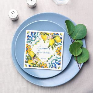 Mediterranean Majolica tiles lemons bridal shower Napkin