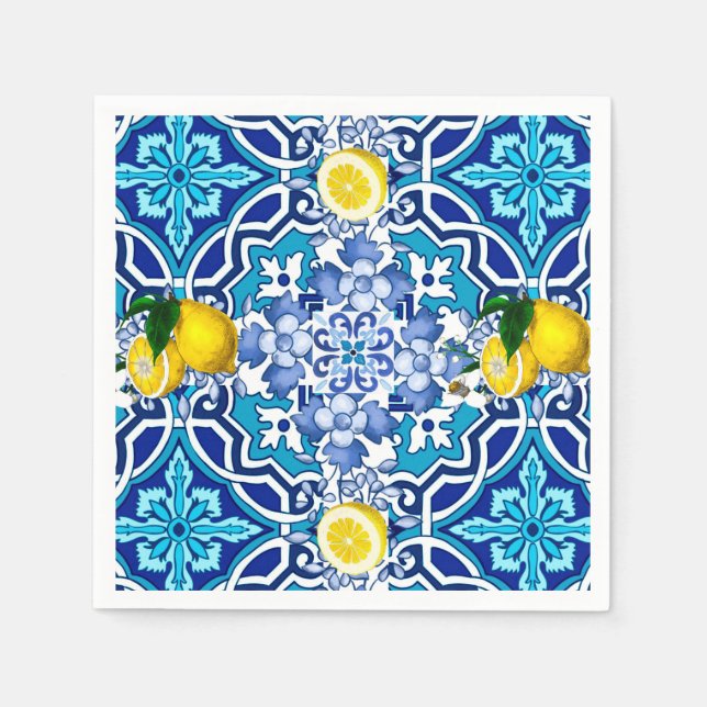 Mediterranean,majolica,tiles ,lemons,citrus  napkin (Front)