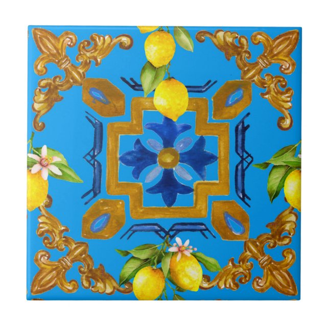 Mediterranean,majolica,tiles,lemons,citrus Tile (Front)