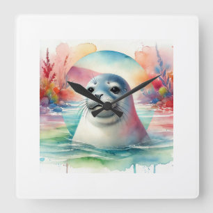 Mediterranean monk seal serenity 210824AREF111 - W Square Wall Clock