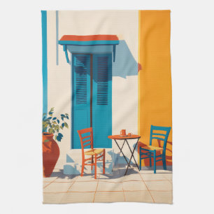 Mediterranean Morning Terrace Bliss Tea Towel