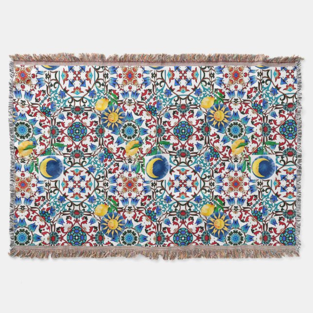 Mediterranean,Moroccan,mosaic,lemon art Throw Blanket (Front)