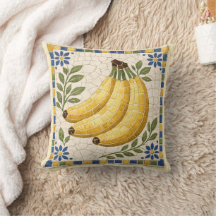 Mediterranean Mosaic Banana Fruit Art Throw Pillow