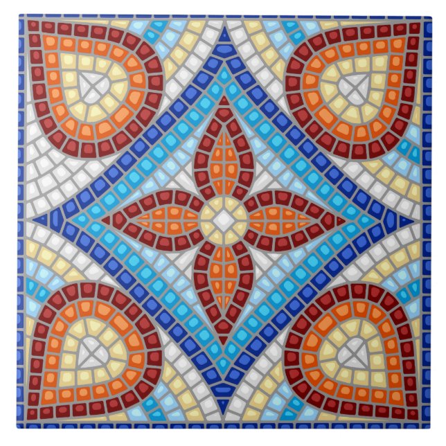 Mediterranean Mosaic Floral Pattern Tile (Front)