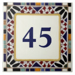 Mediterranean Mosaic House Number Sign Plate Tile<br><div class="desc">Please note: This is a faux mosaic. It is a printed graphic giving the illusion of mosaic stones. "custom house number plate", "personalised house no plaque", "personal customised text sign", "modern abstract design ceramic tile", "multicolored colourful gaudi mosaic", "apartment building home name art", "muted muslim arabian navy blue", "traditional mediterranean...</div>