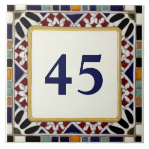 Mediterranean Mosaic House Number Sign Plate Tile