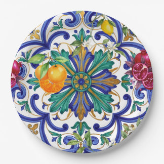 Mediterranean Mosaic lemon fruit  Paper Plate