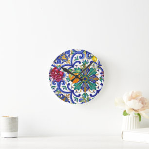 Mediterranean Mosaic lemon fruit Round Clock