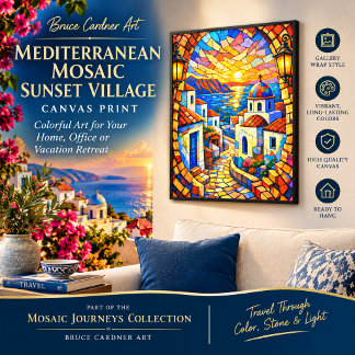 Mediterranean Mosaic Sunset Village Coffee Canvas Print
