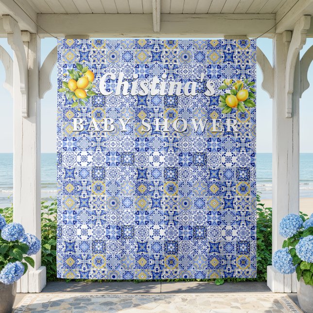 Mediterranean Mosaic Tile Baby Shower backdrop Tapestry (Creator Uploaded)