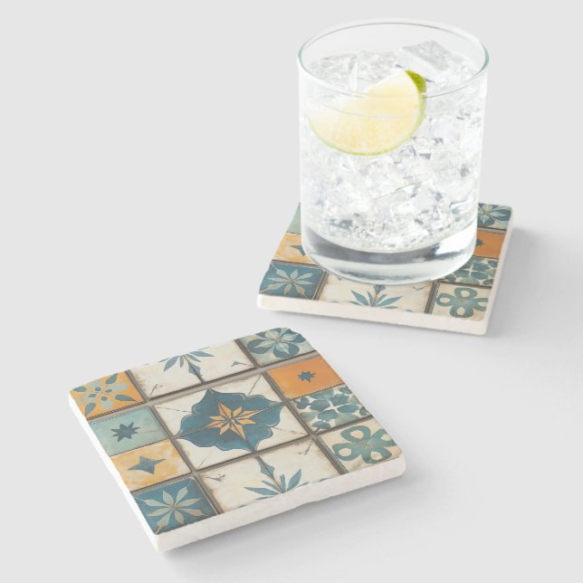 Mediterranean Mosaic Tile Stone Coaster (Side)