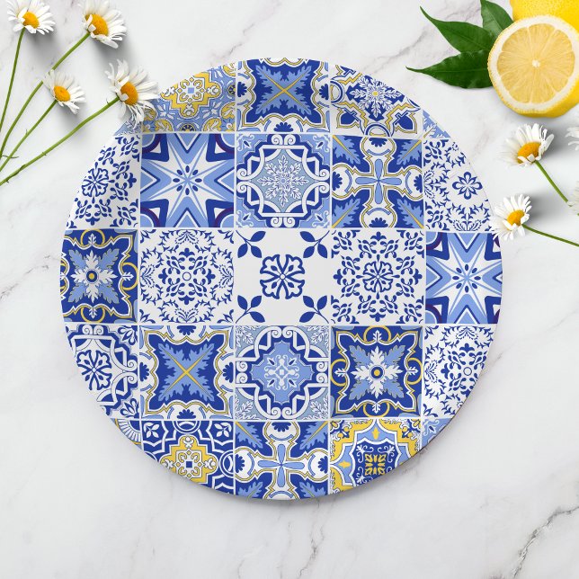 Mediterranean Mosaic Tiles Baby Shower  Paper Plate (Creator Uploaded)