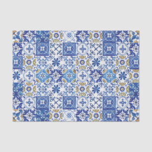 Mediterranean Mosaic Tiles Blue Decoupage Craft Tissue Paper